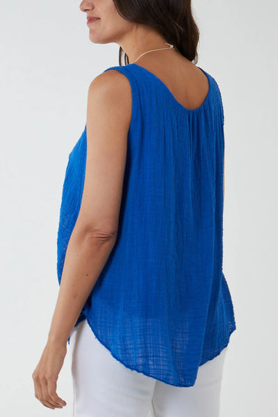 Rosie - Double Layer Scoop Neck Vest - Royal Blue