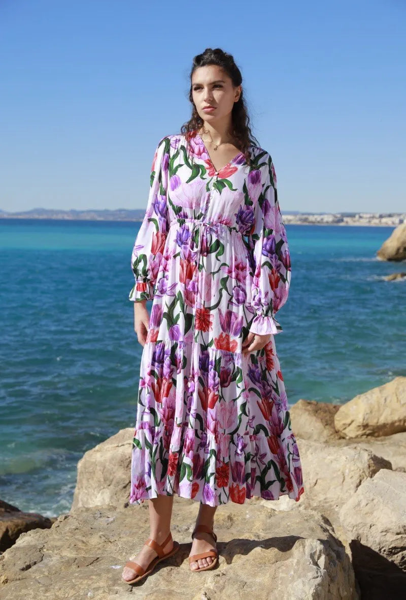 Tulip floral dress  - Lilac/Pink/ Red