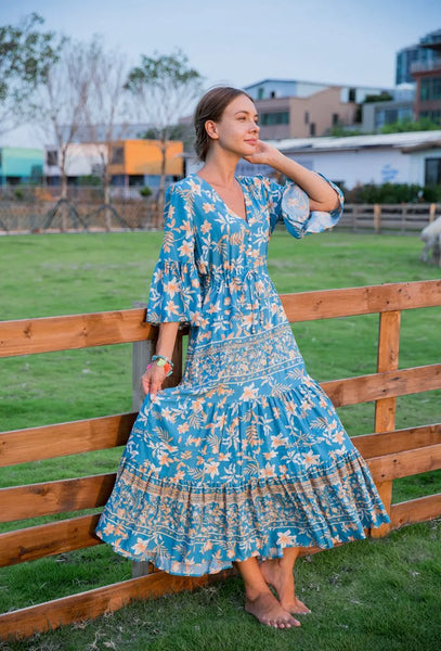 Stella floral dress - Blue/orange