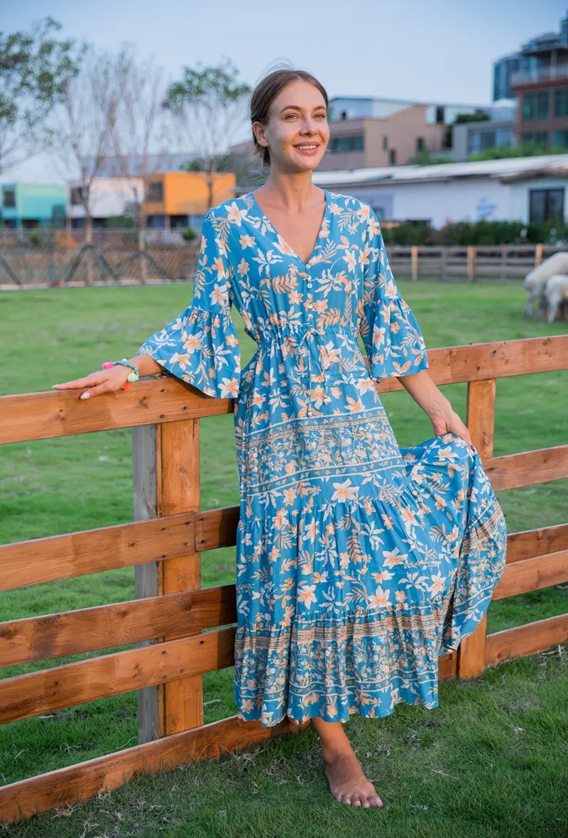 Stella floral dress - Blue/orange