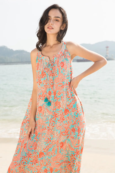 Raya - Orange floral sleeveless dress