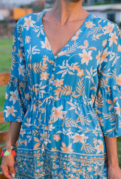 Stella floral dress - Blue/orange