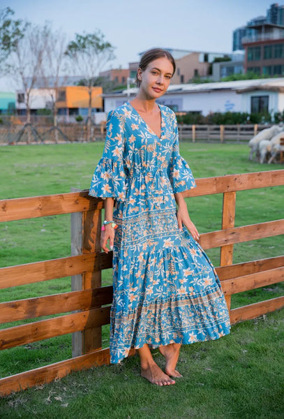 Stella floral dress - Blue/orange