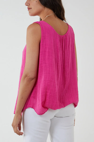 Rosie - Double Layer Scoop Neck Vest - Fushia