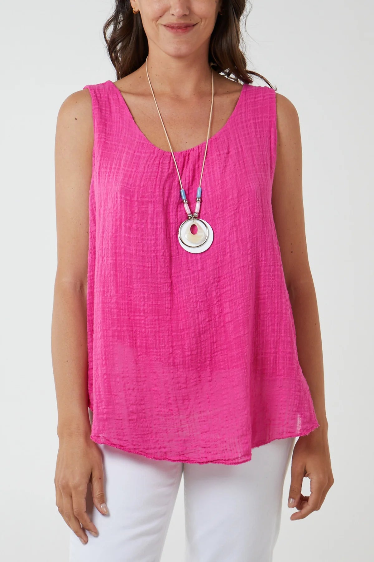 Rosie - Double Layer Scoop Neck Vest - Fushia