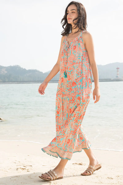 Raya - Orange floral sleeveless dress