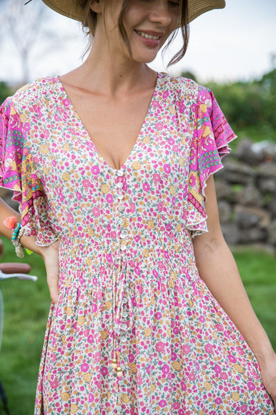 Bella Dress - Ditsy Pink / Yellow