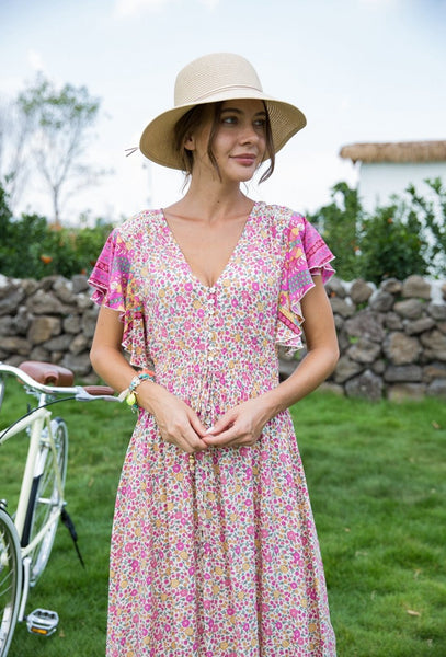 Bella Dress - Ditsy Pink / Yellow