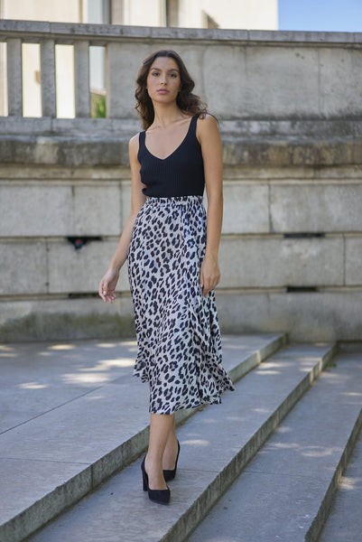 Juliette Satin Leopard Skirt - Silver/Grey