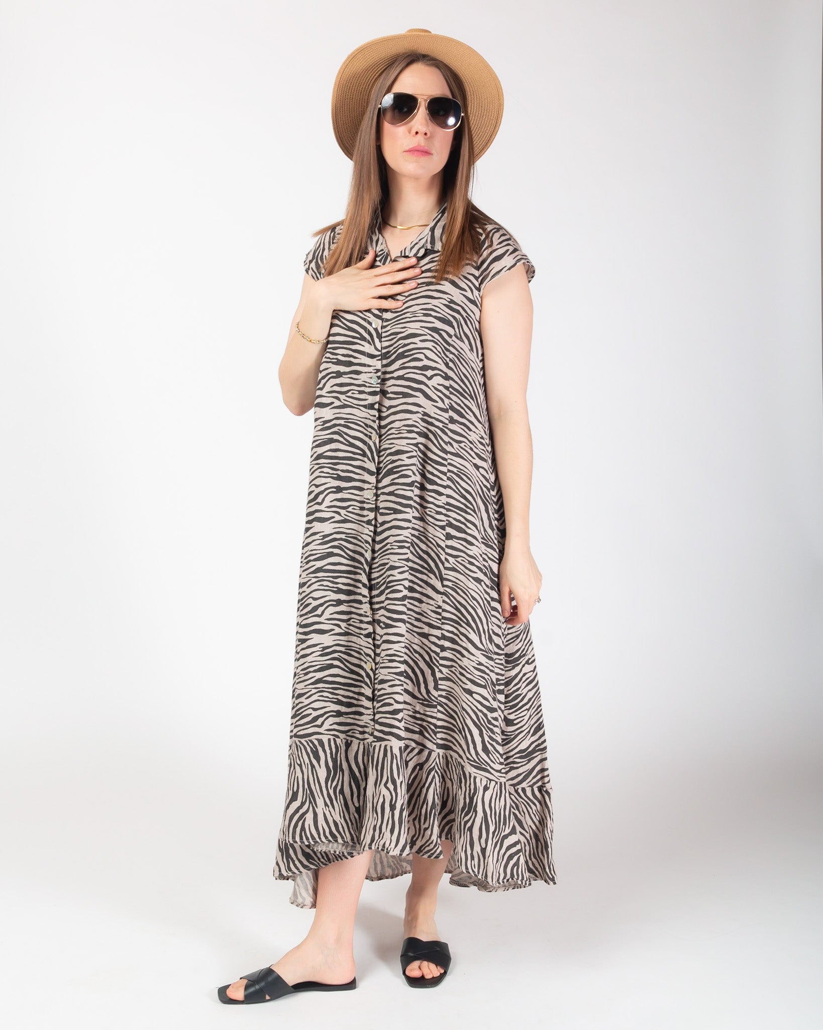 Loria Linen Dress - Zebra