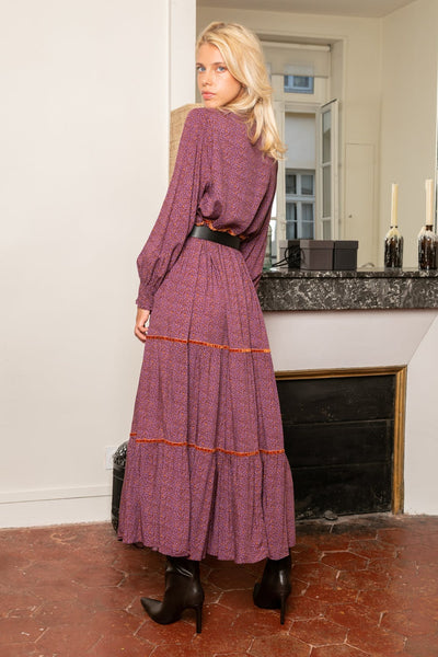 Chloe Maxi dress - Purple/ Orange leopard