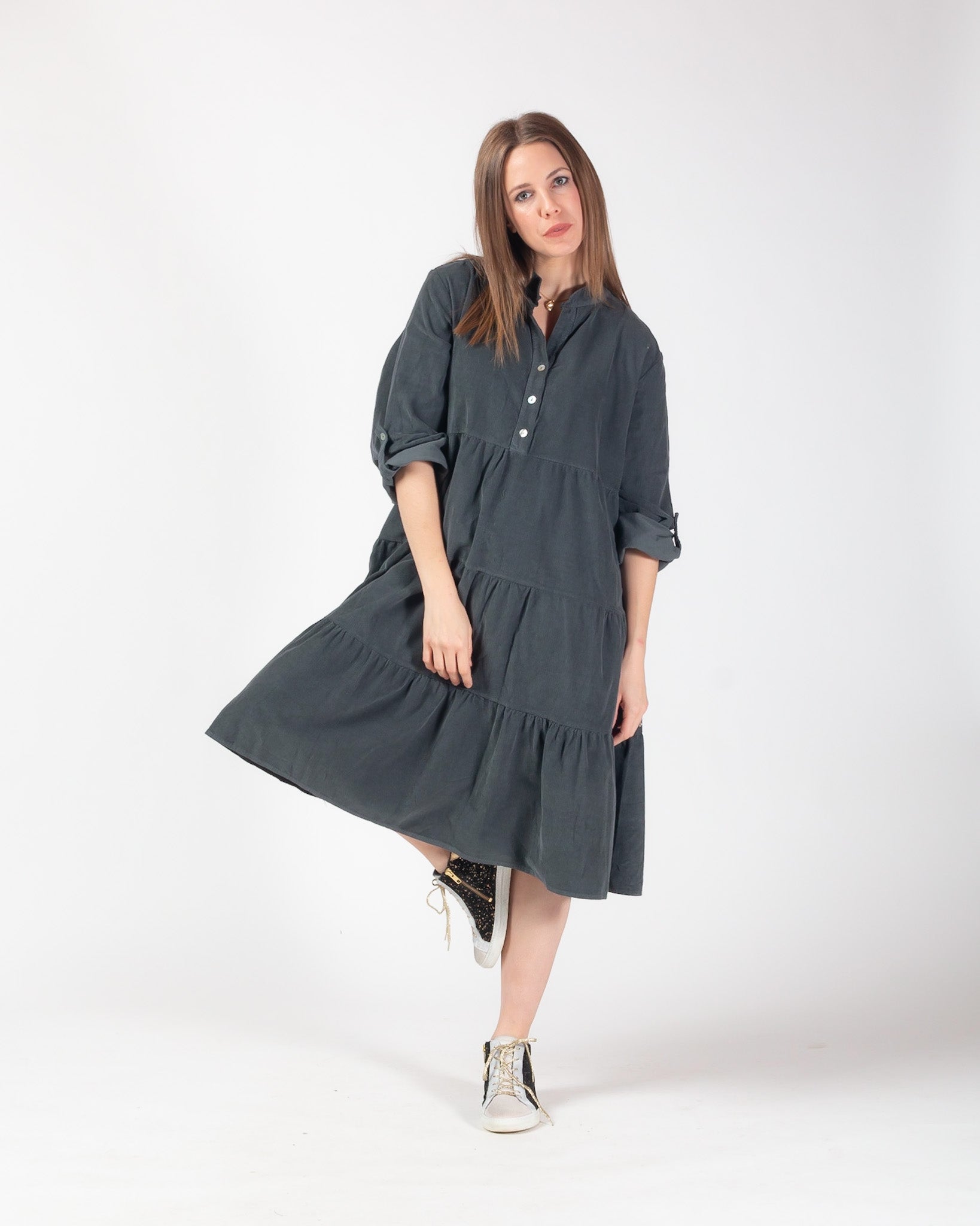 Cassie Corduroy Dress - Grey