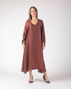 Leni V Neck Satin Maxi dress - Rust