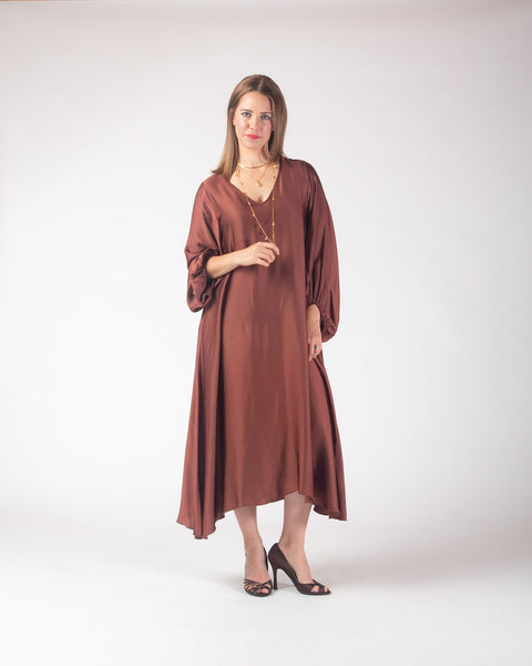 Leni V Neck Satin Maxi dress - Rust