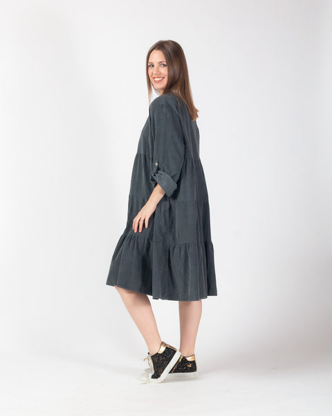 Cassie Corduroy Dress - Grey