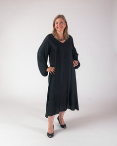 Leni V Neck Satin Maxi dress - Black