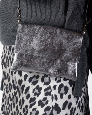 Fleur Leather Bag - Metallic grey