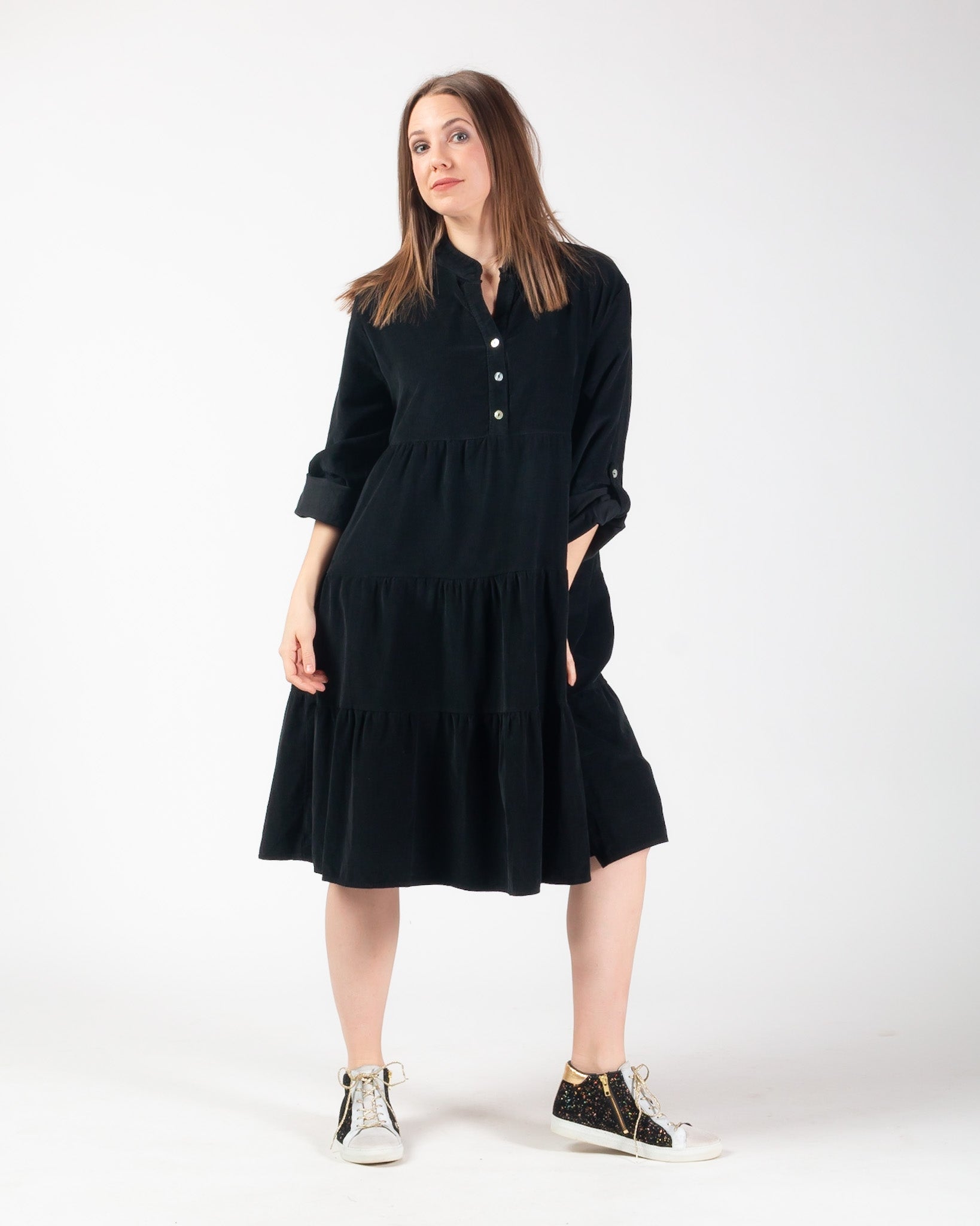 Cassie Corduroy Dress - Black