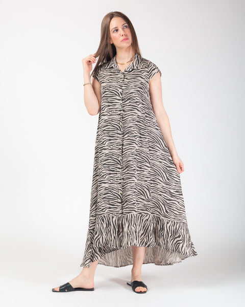 Loria Linen Dress - Zebra