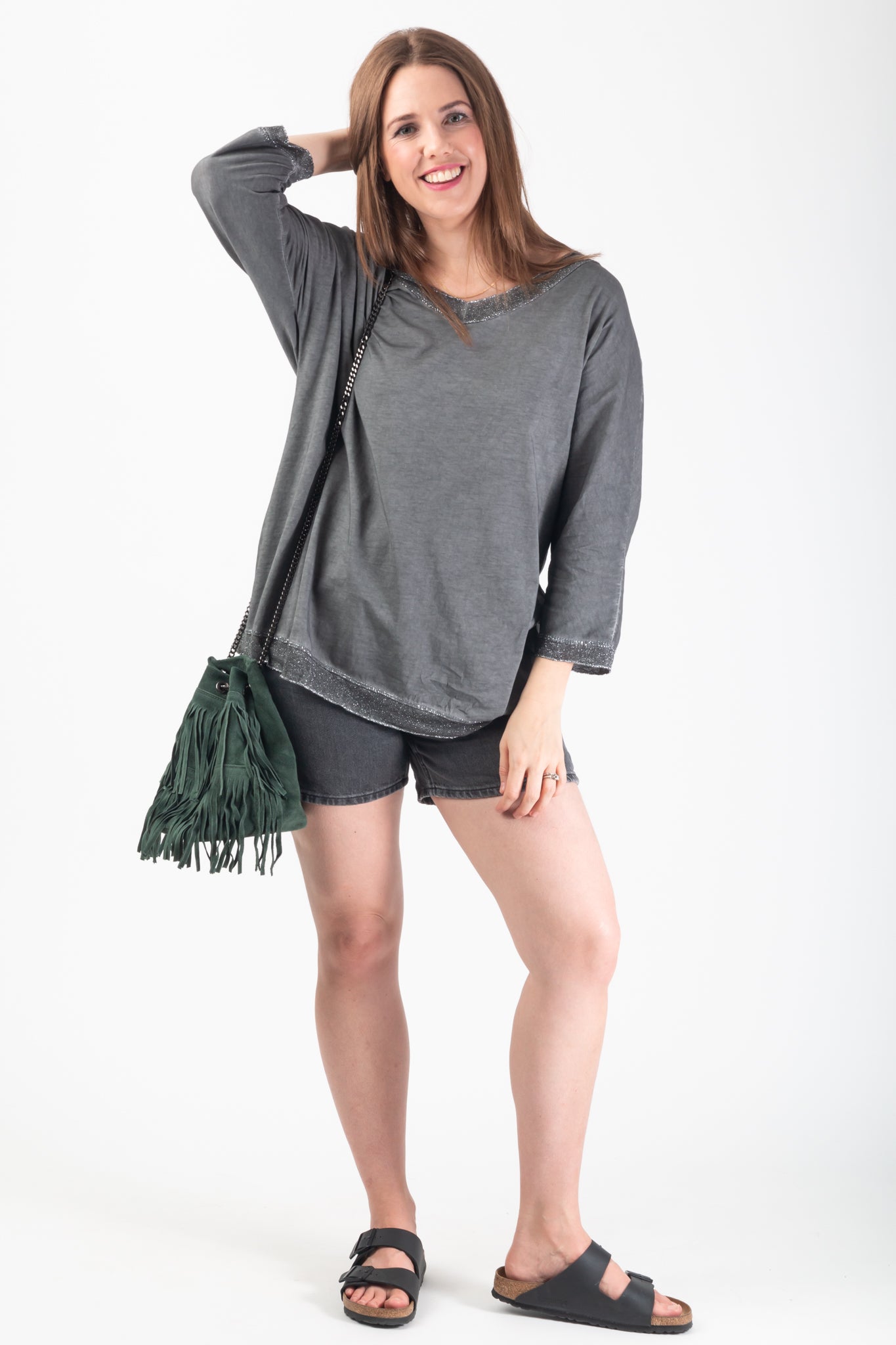 Lily Lurex Oversized Top - Dark grey