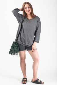 Lily Lurex Oversized Top - Dark grey