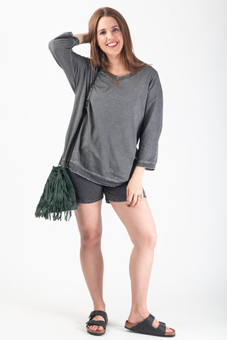 Lily Lurex Oversized Top - Dark grey