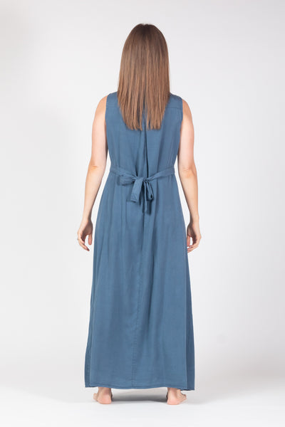 Elora Tie Belt Maxi Dress - Denim Blue