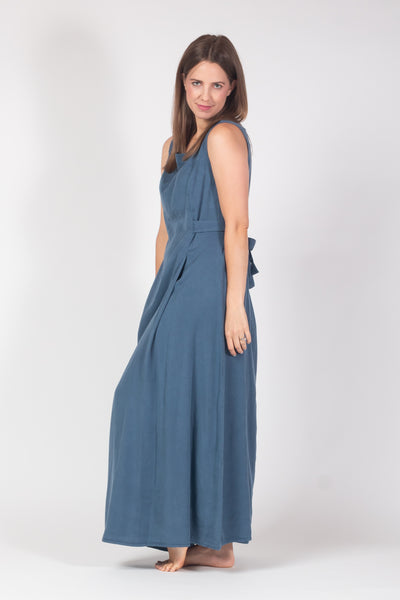 Elora Tie Belt Maxi Dress - Denim Blue