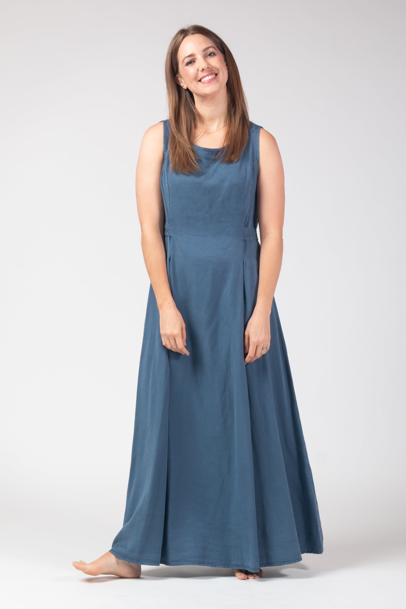 Elora Tie Belt Maxi Dress - Denim Blue