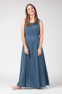 Elora Tie Belt Maxi Dress - Denim Blue