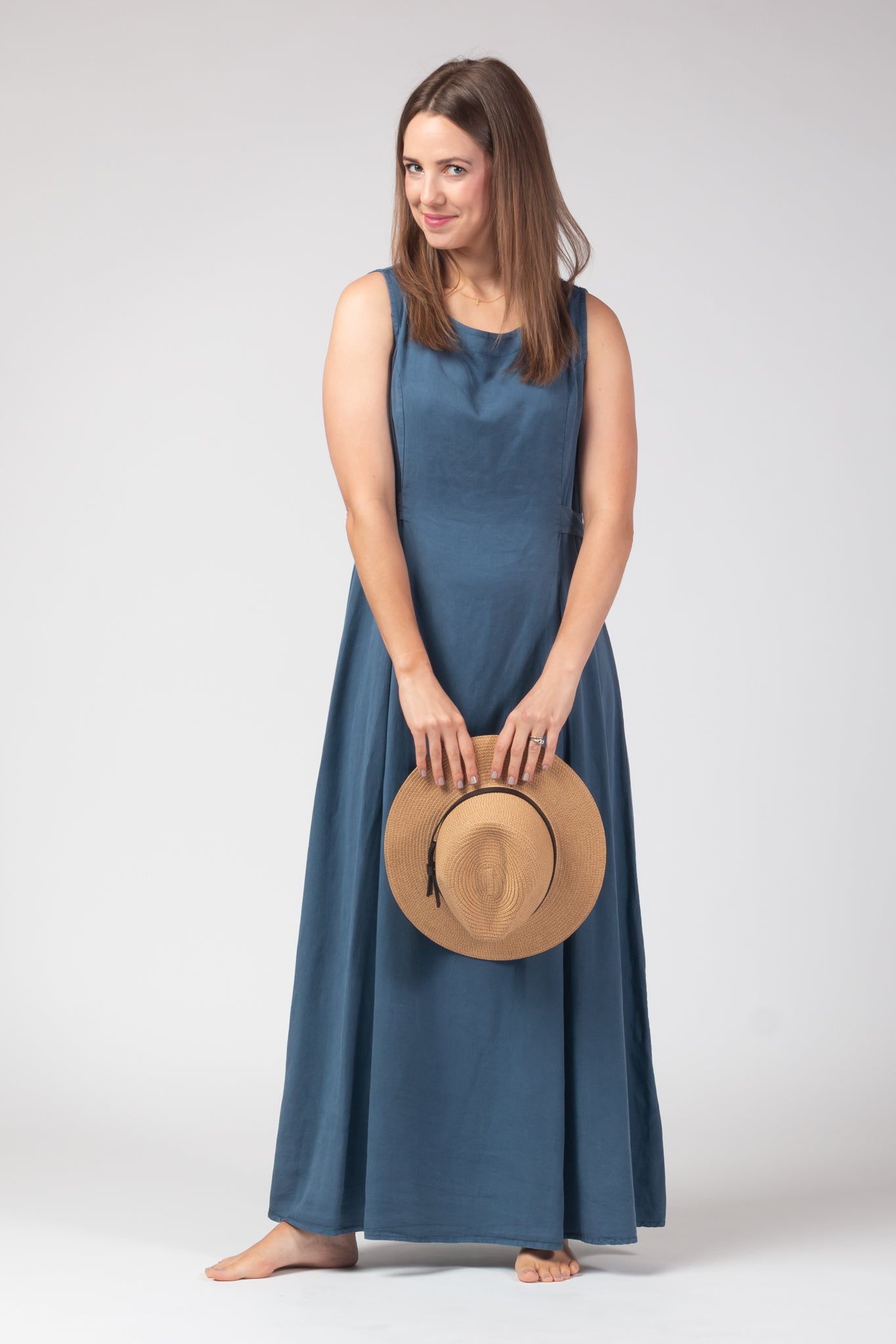 Elora Tie Belt Maxi Dress - Denim Blue