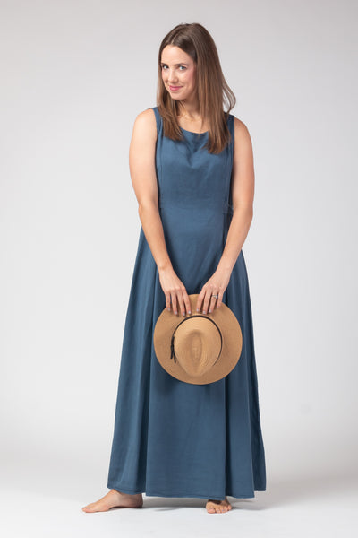 Elora Tie Belt Maxi Dress - Denim Blue