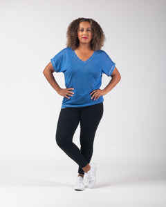Lexi - Lurex Trim V Neck Tee - Royal Blue