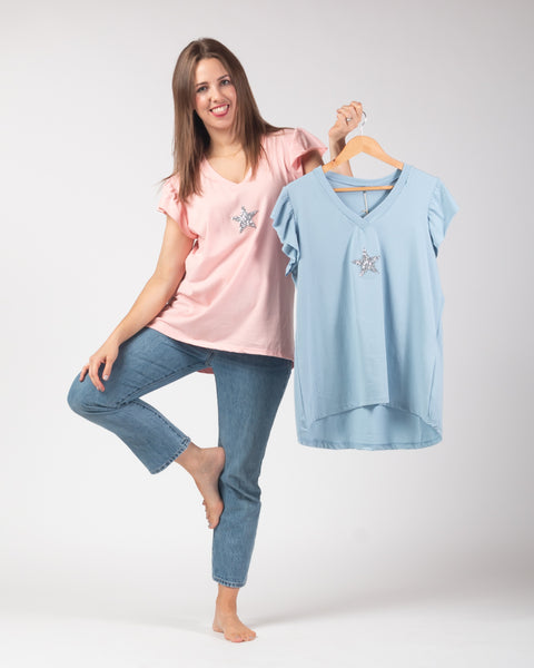 Sydney Sparkle Star Tee - Powder Blue
