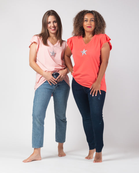 Sydney Sparkle Star Tee - Coral