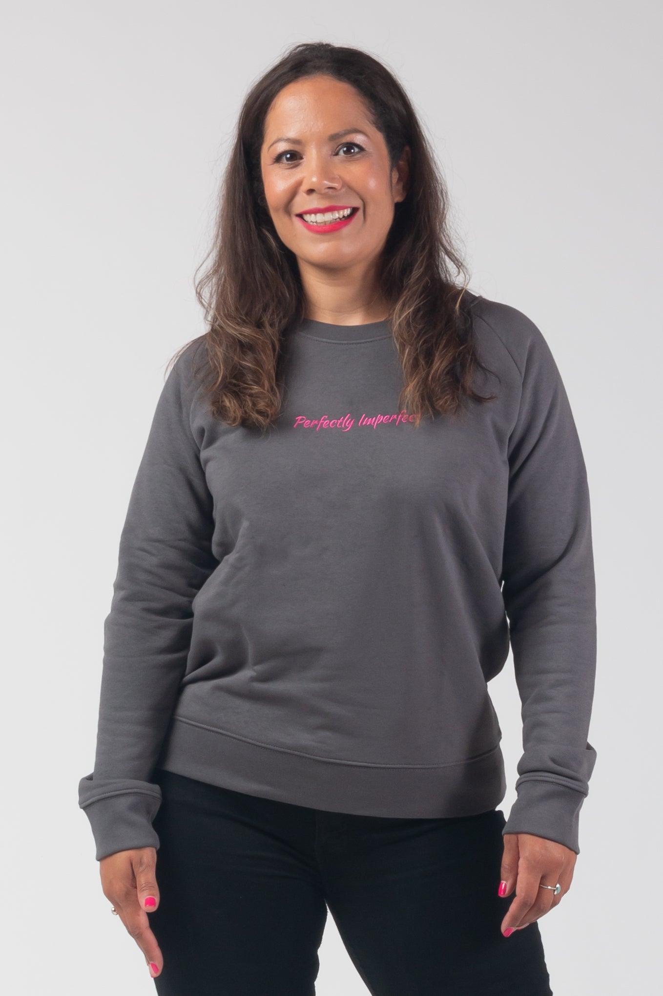 "Perfectly imperfect" Sweatshirt hot Pink /Charcoal - Embroidery