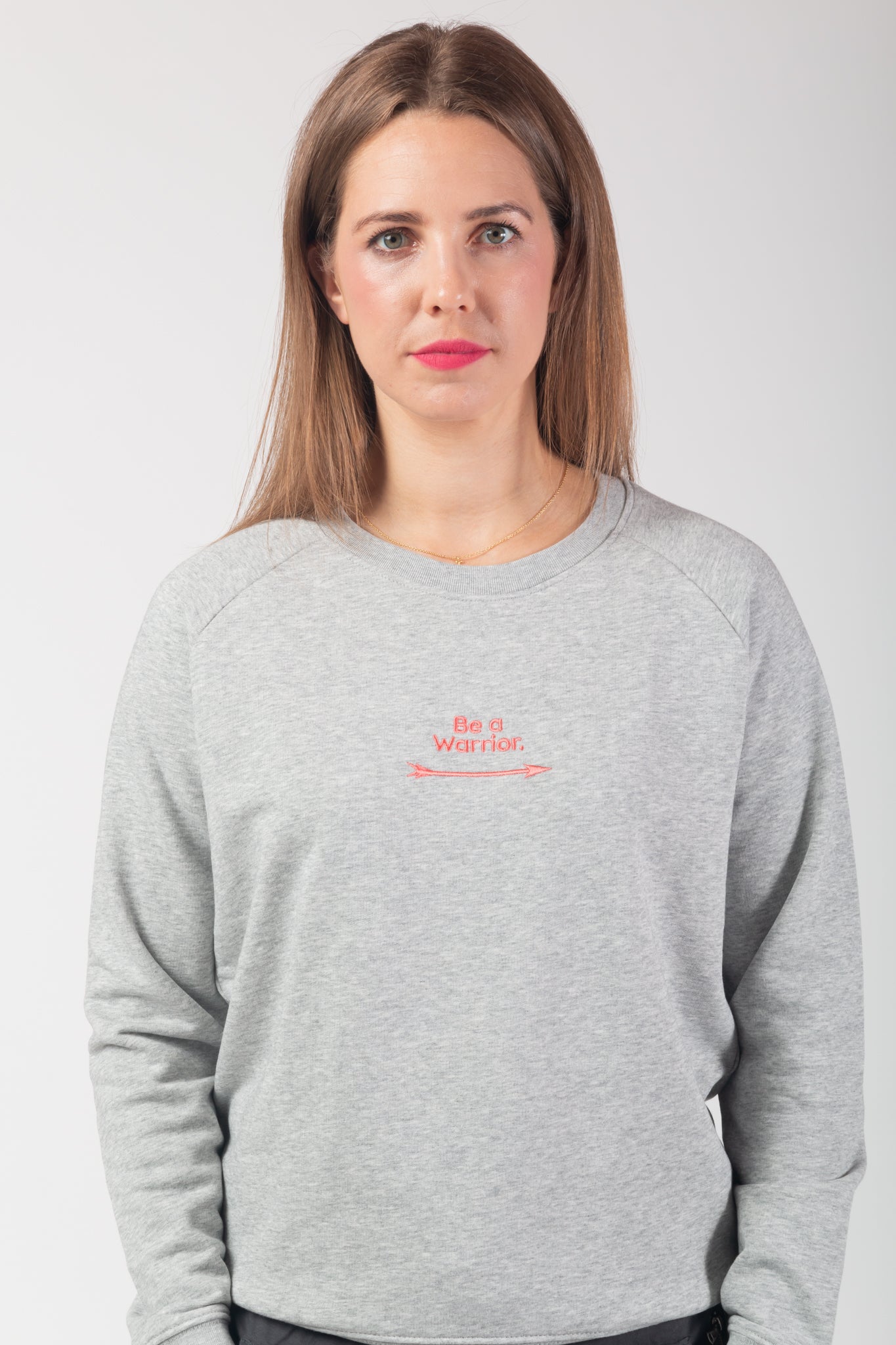 "Be a Warrior" Sweatshirt coral/ grey - Embroidery