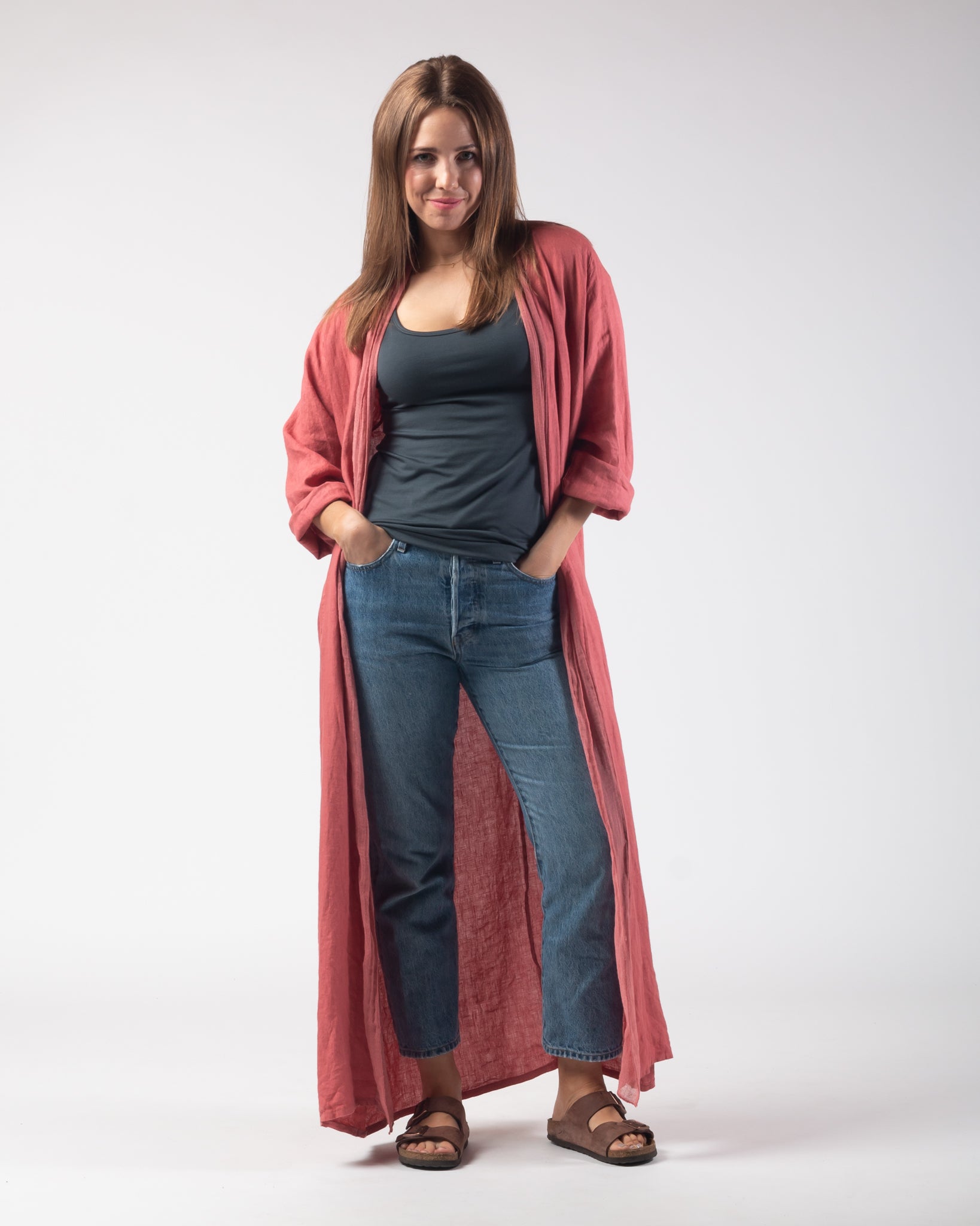 Kenna Linen  Kimono - Salmon