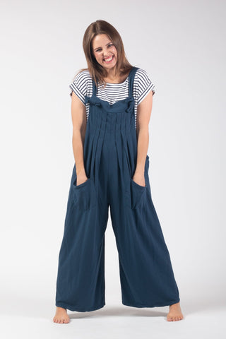Wide Leg Front Pocket Dungarees - Navy