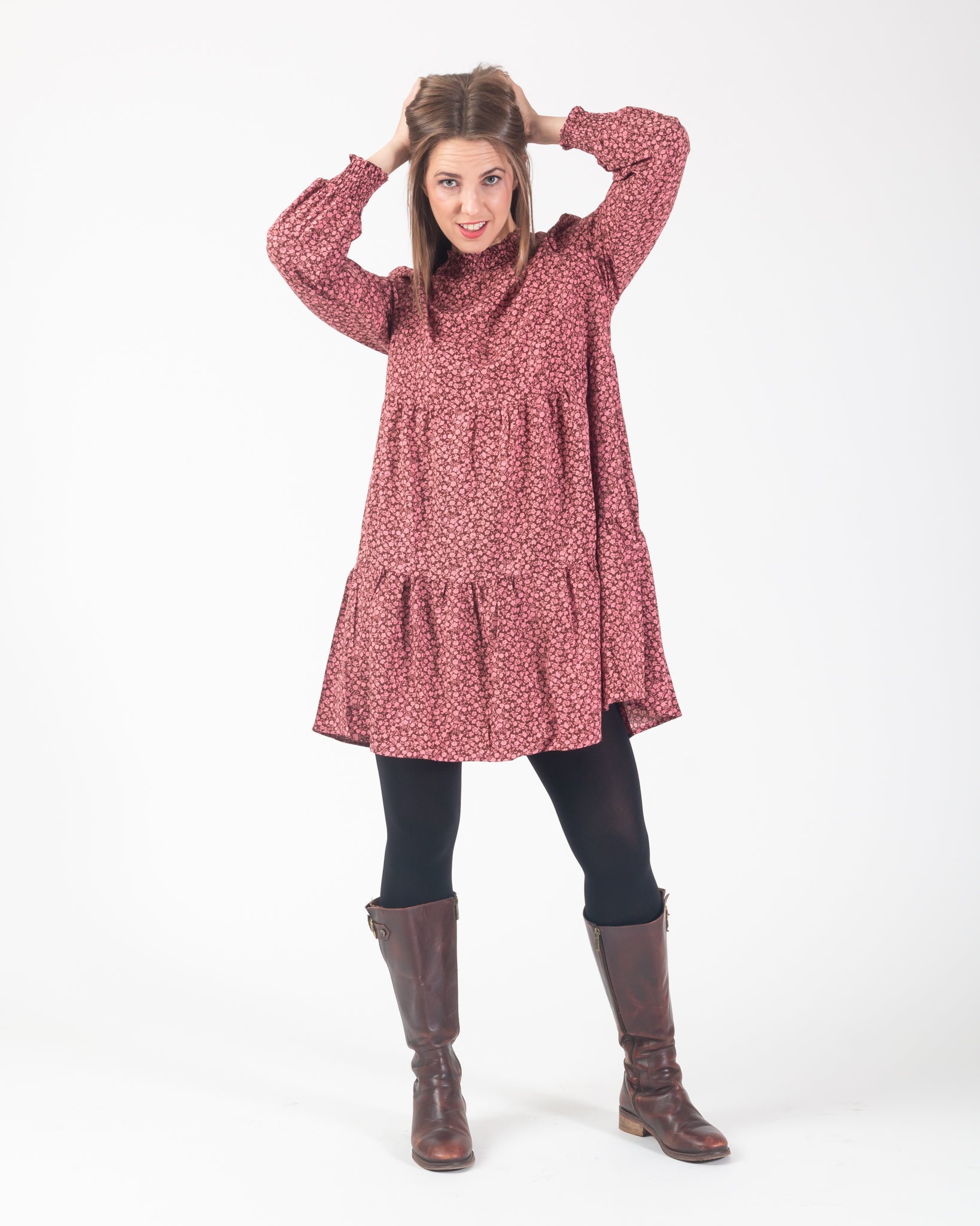 Rosie smock dress - Brown/Pink