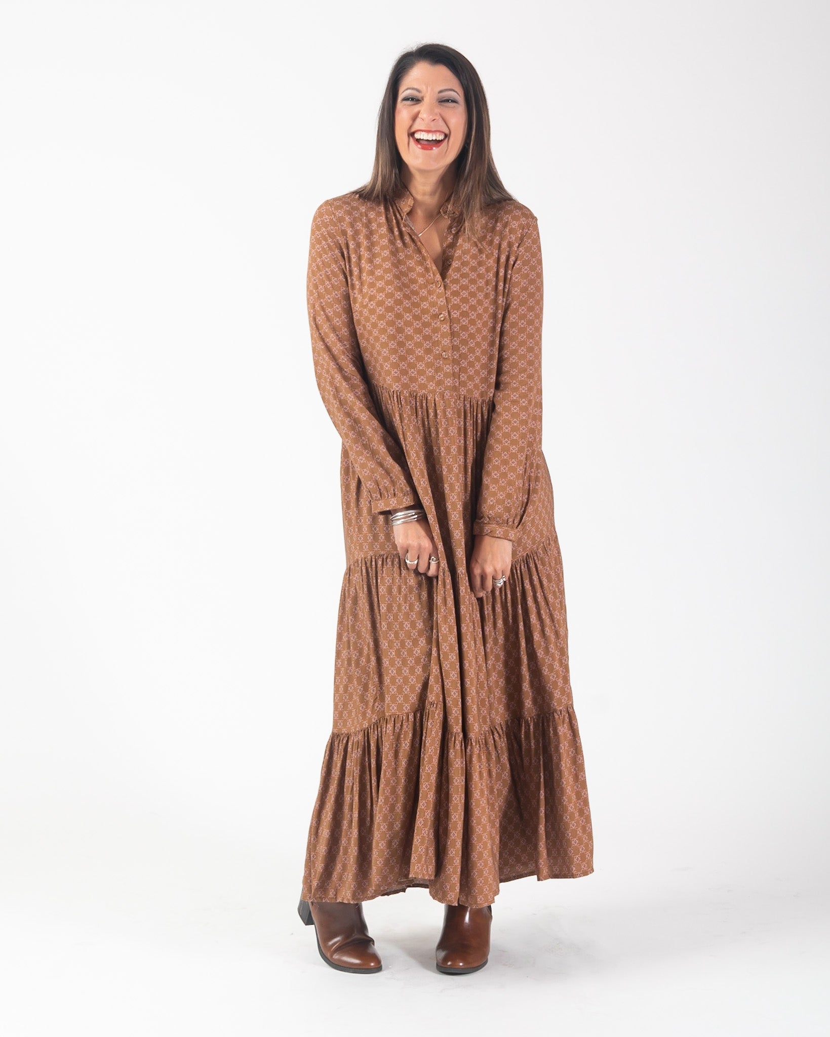 Frankie dress - Camel Geometric