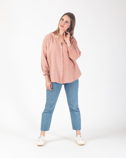 Pippa Waffle Blouse - Blush
