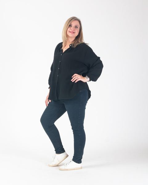 Pippa Waffle Blouse - Black