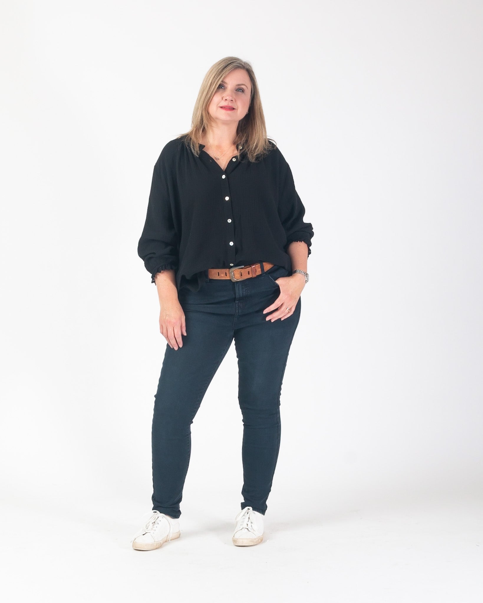 Pippa Waffle Blouse - Black