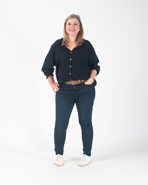 Pippa Waffle Blouse - Black