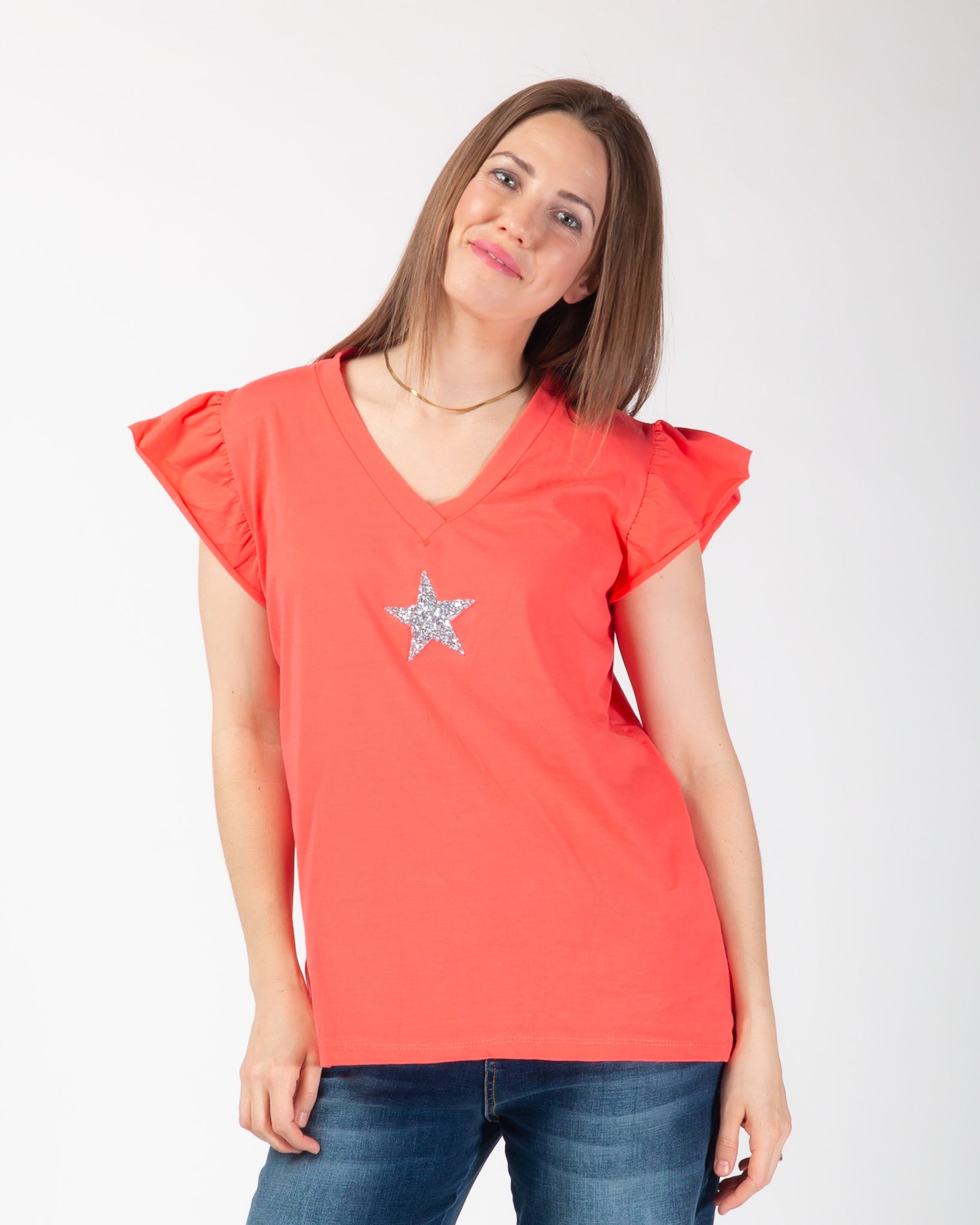 Sydney Sparkle Star Tee - Coral