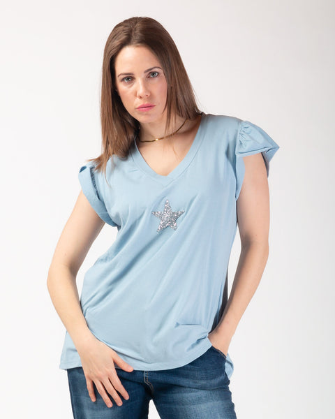 Sydney Sparkle Star Tee - Powder Blue