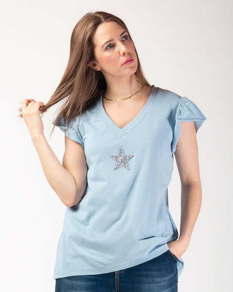Sydney Sparkle Star Tee - Powder Blue