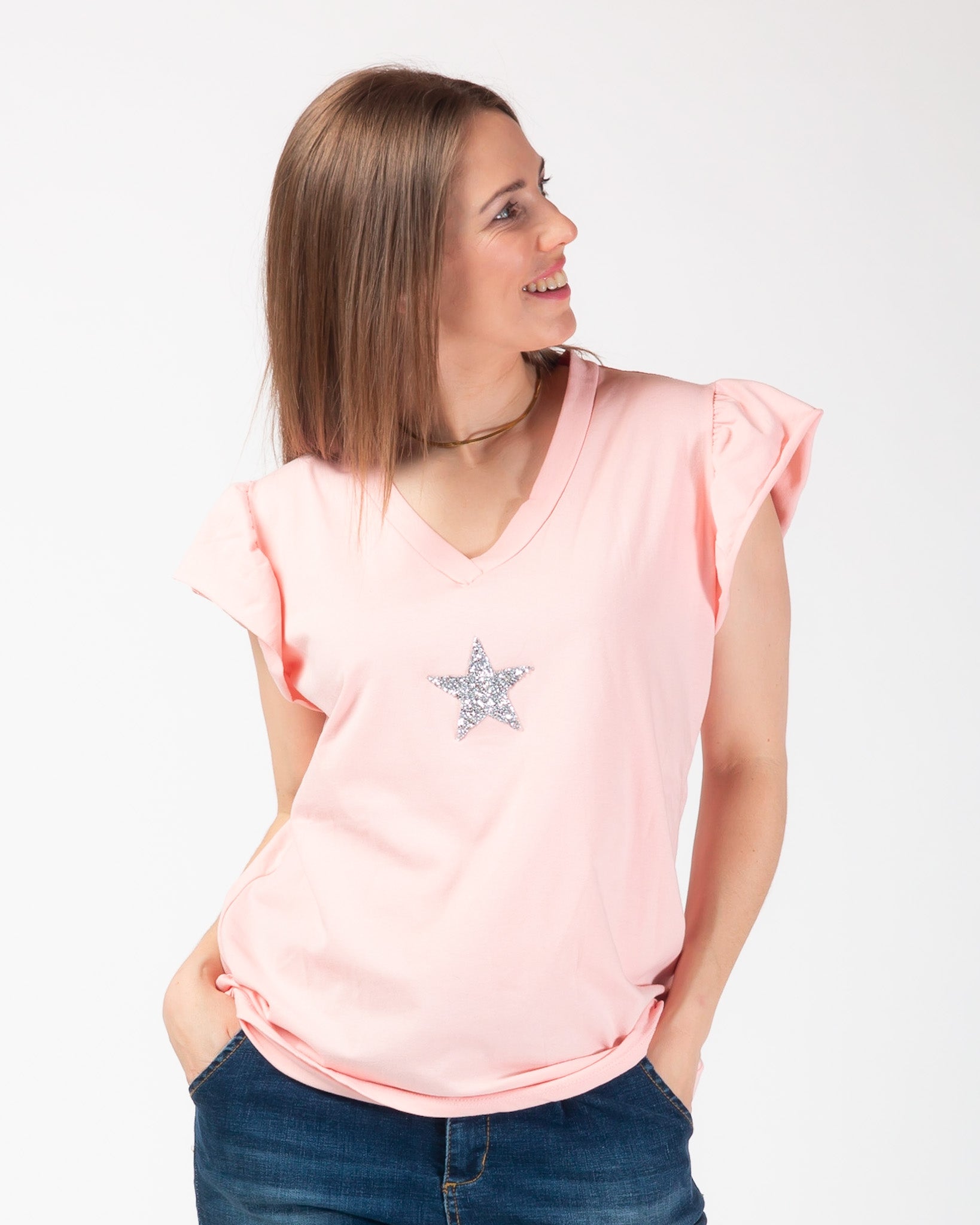 Sydney Sparkle Star Tee - Peach