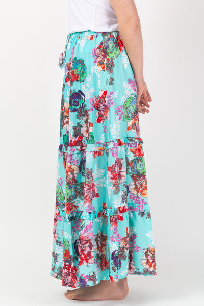 Rhea Flower Maxi Skirt - Turquoise